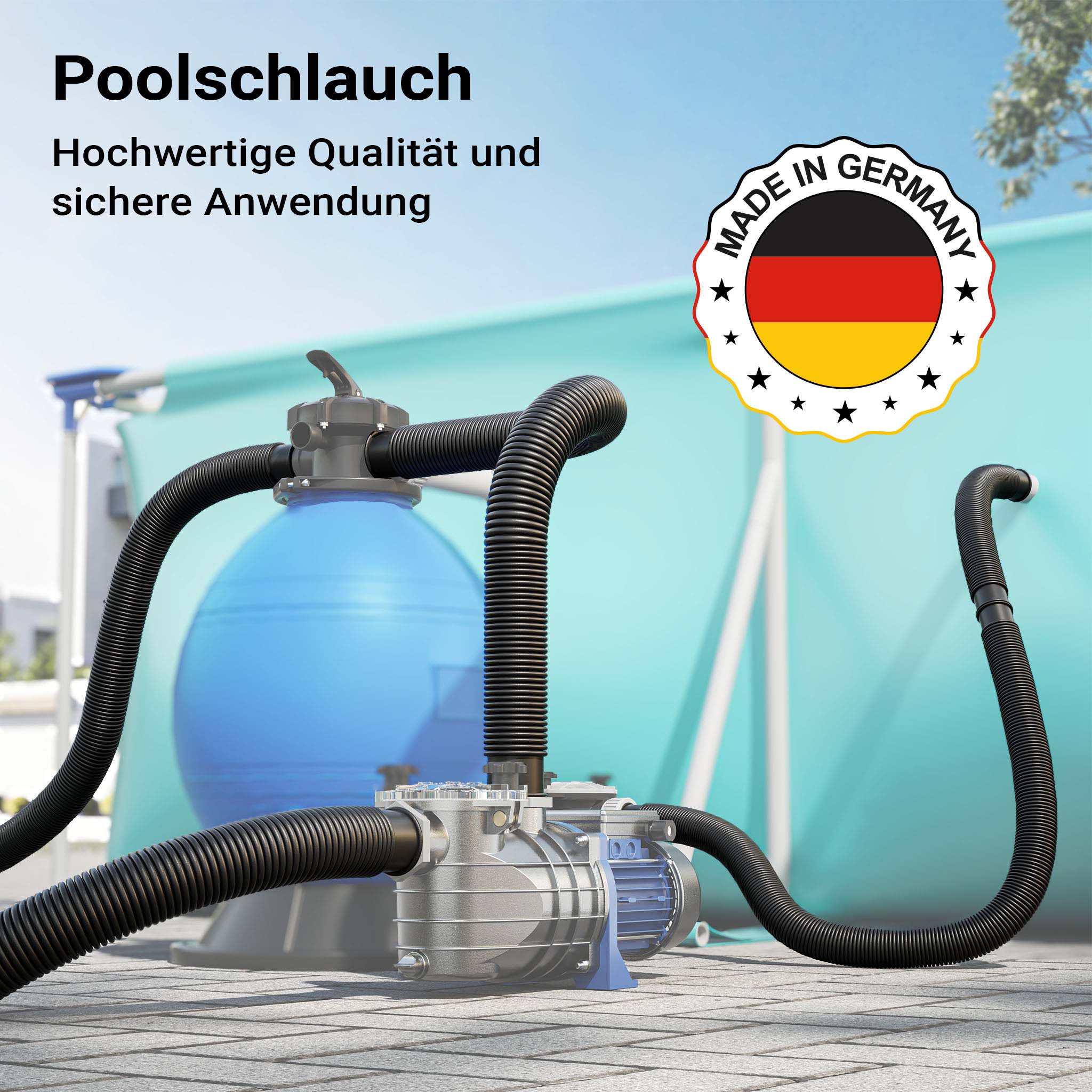 Tubo per piscina nero, 30m Ø 38 mm, sezionabile ogni 1,5 m, galleggiante, in resina 190 g/m Made in EU