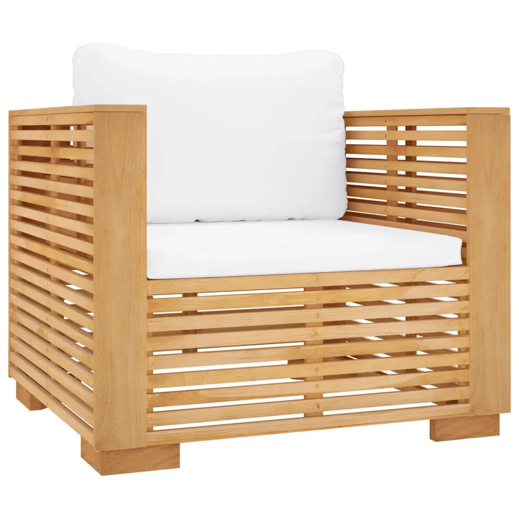 Divano da Giardino con Cuscini Crema in Legno Massello di Teak