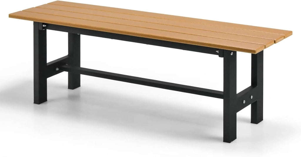 Panchina da Giardino con Sedile a Doghe, Telaio in Metallo e Verniciato a Polvere, Panca a 2 Posti da Giardino per Parco e Esterno, 120x34,5x40 cm (Nero)