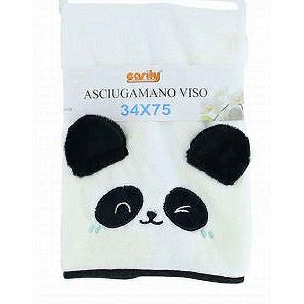 Trade Shop - Asciugamano Viso 34x75 Cm In Tessuto Morbido Con Faccia Panda Bagno Ospite 10733 -