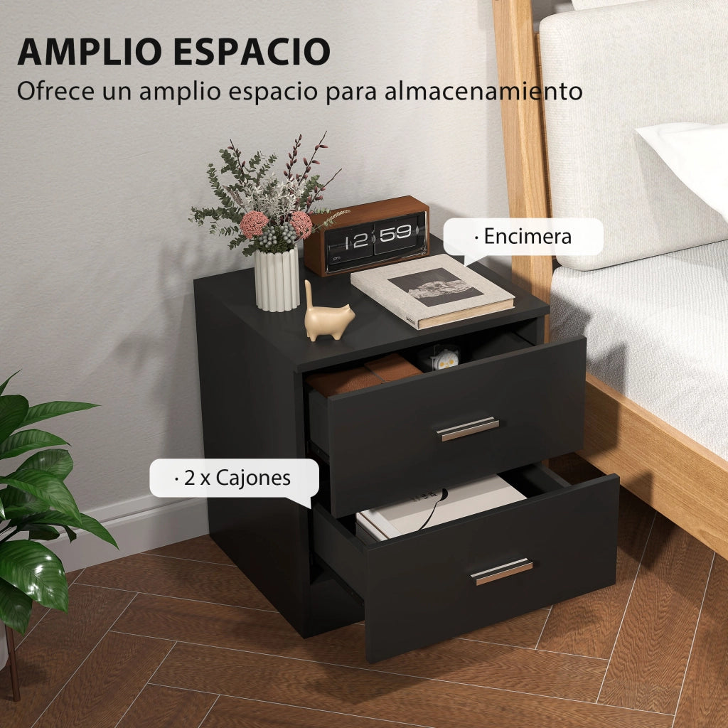 Comodino Moderno con 2 Cassetti ¨C zephmum ¨C Nero 45x39,5x49 cm
