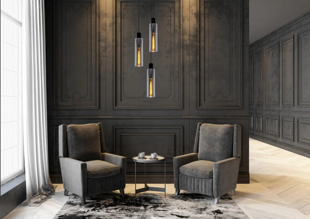 Lampadario Lucide Orlando 3xE27 metallo/vetro nero