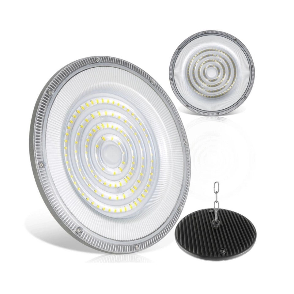 FARO INDUSTRIALE LED 300W DISCO ROTONDO UFO IP65 PLAFONIERA CAMPANA 6500K