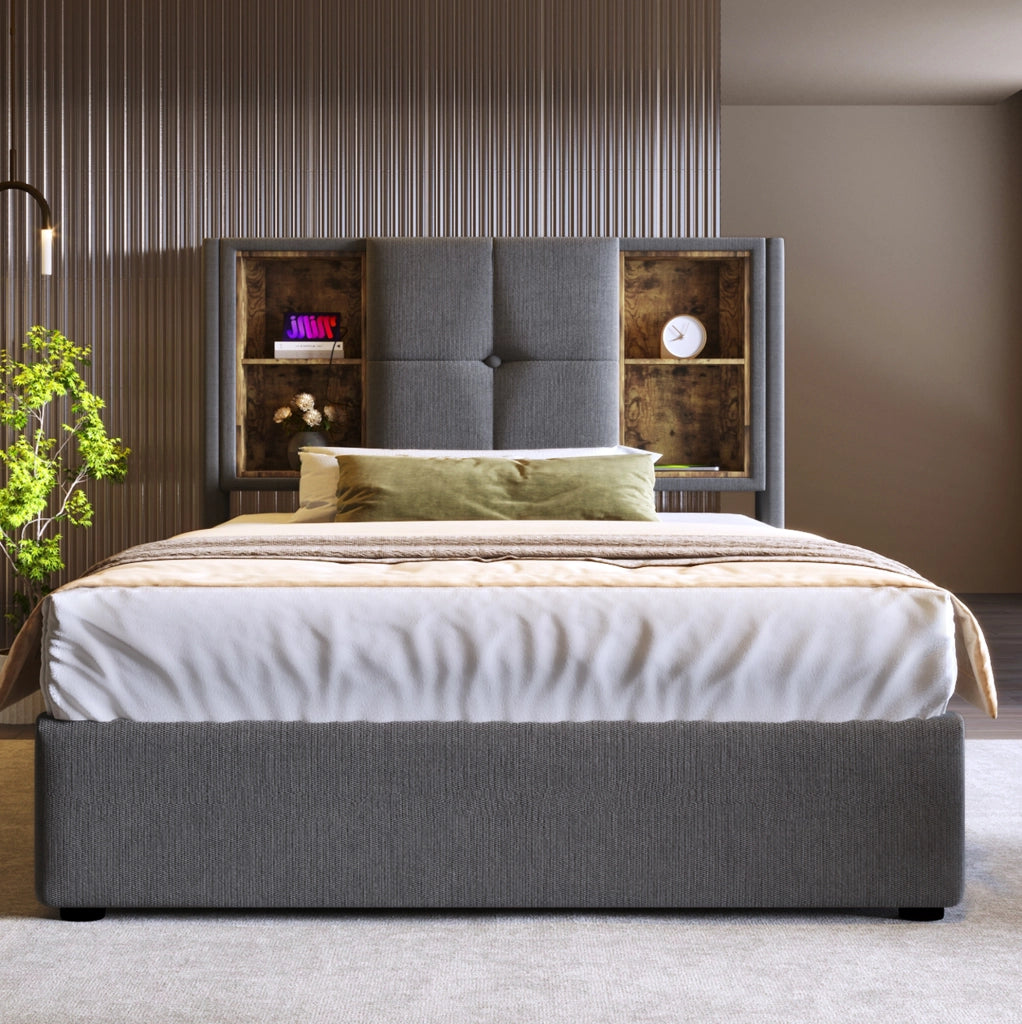 Letto singolo imbottito 90x200 cm con ricarica wireless e USB-C