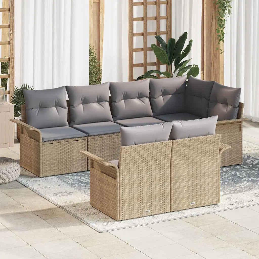 Set Divano da Giardino con cuscino 7 pcs Beige Poly Rattan 3354069