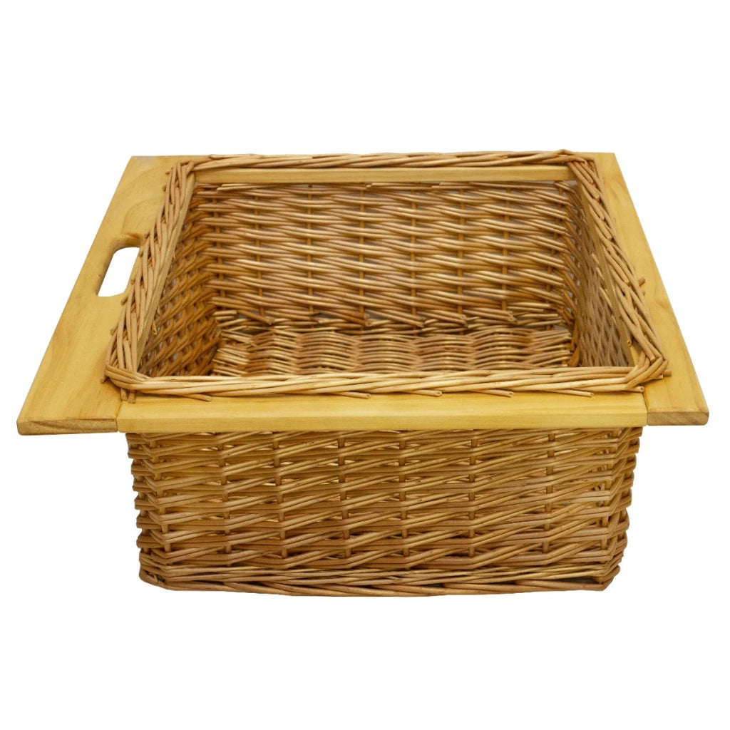 Cestelli Estraibili in Vimini per Cucina Cassetti Organizzazione Credenza Cesto in Vimini con Telaio e Binari in Legno di Faggio per Dispensa da 60cm Organizza Unità 60 cm con Viti GRATIS - 3 Cesti