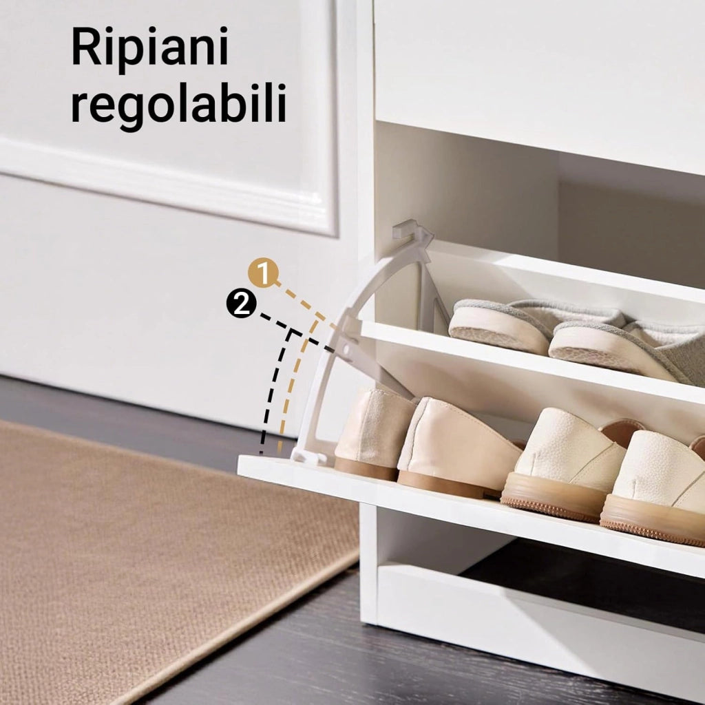 Scarpiera Salvaspazio Slim con Cassetto, Scarpiera Bianca, Moderna e Pratica, Facile da Montare, Ideale per Spazi Ridotti - Bianco, 60x30x90 cm - Modello FSR180-W