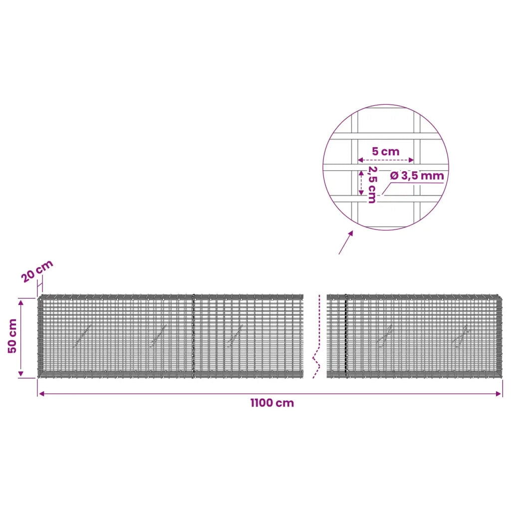 Gabione con Filo da 3,5 mm e Rete da 5x2,5 cm 1100x20x50 cm 3461656