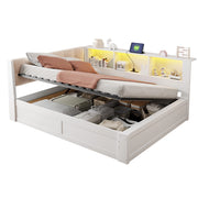 Letto contenitore bianco 140x200 cm con LED dimmerabile; USB e scaffale laterale