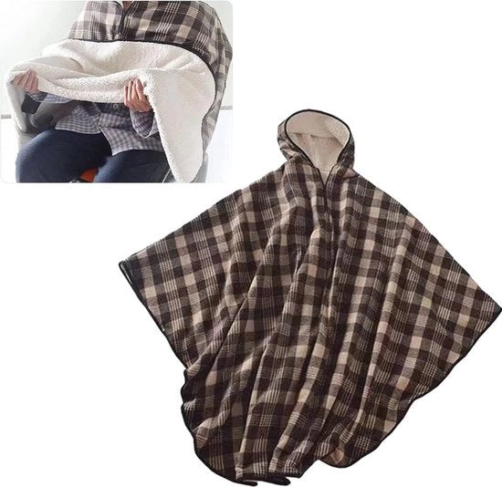 Deken Fleece Gevoerd per Rollata per il Calore e il Comfort - Poncho Cape con Cappuccio morbido