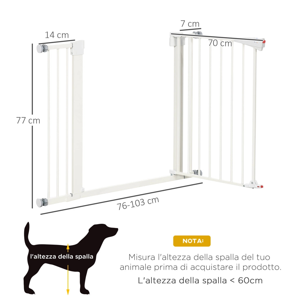 Cancelletto per Cani con Doppia Serratura ¨C Zephmum ¨C 76-103x4.2x77 cm, Bianco
