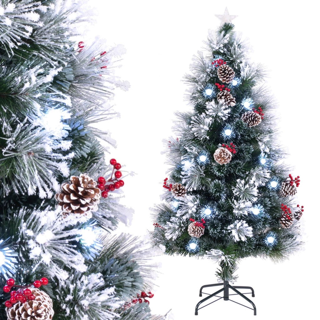 Albero di Natale floccato 150 cm, Albero di Natale artificiale con 170 punte di rami ago di pino e 49 luci LED-Alberi di Natale