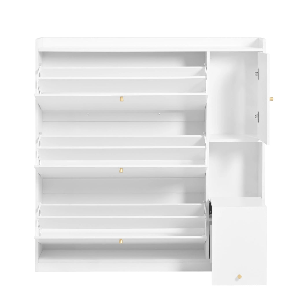 Scarpiera con 3 ante ribaltabili, cassetto e seduta pieghevole, per ingresso, in truciolare, bianco, 119 × 24 × 122 cm