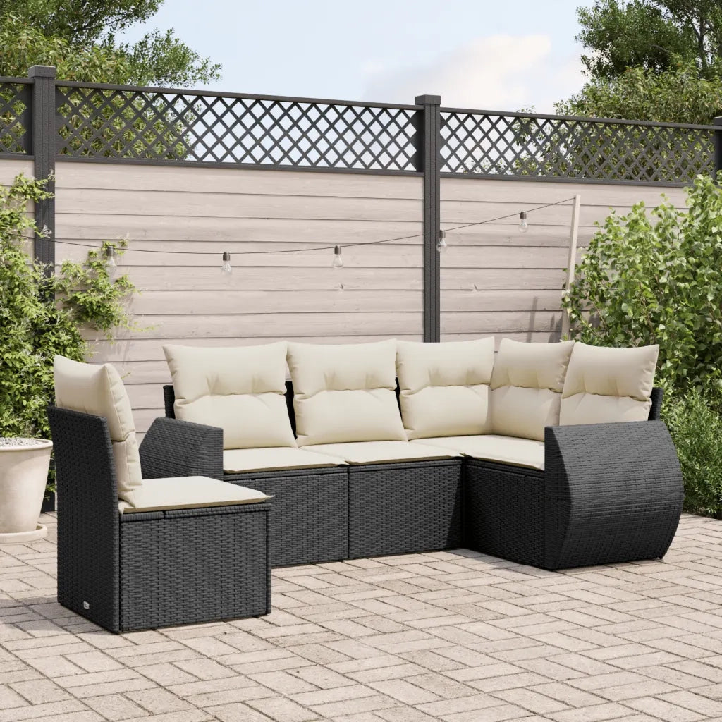 Set Divani da Giardino 5 pz | Set Salotto da Giardino con Cuscini in Polyrattan Nero