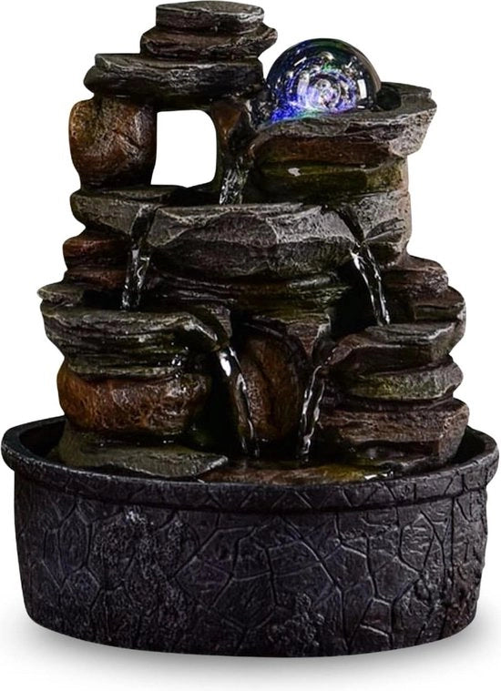 Fontana Acquatica Interna con Pietra Naturale Effetto Rocceo Luce Colorata Decorazione di Casa in Movimento - Fontana Relaxante per il Tavolo con Effetto Zen e Feng Shui 263 x 228 x 229 cm