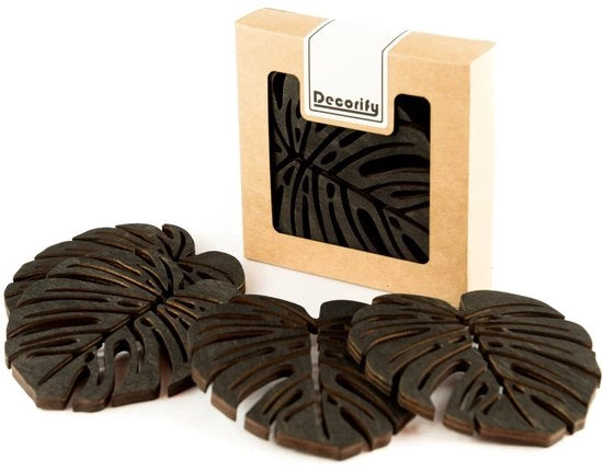 Onderzetters per vassoio per bicchieri e tazze - decorazione da tavola - sottoposti in legno 4 pezzi - 11 x 10 cm ebano