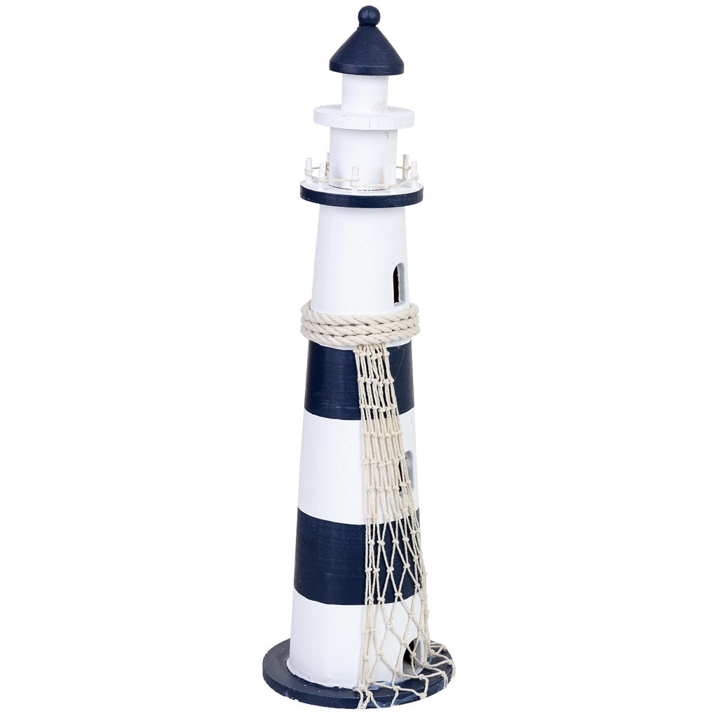 Figura decorativa a forma di faro in legno blu 13x13x49h cm