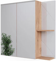Mobile a specchio per il bagno Irma, Rovere Goldkraft/bianco lucido, 80 x 75 cm
