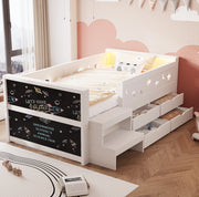 Letto singolo per bambini 90x200 cm con LED, lavagna e cassetti