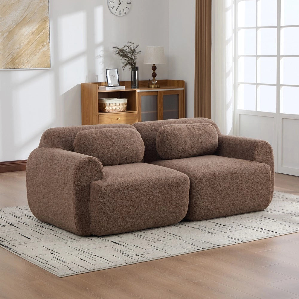 Divano Modulare in Tessuto Chenille ¨C MINIMAL ¨C Camel, Schiumato 30D, Antiscivolo