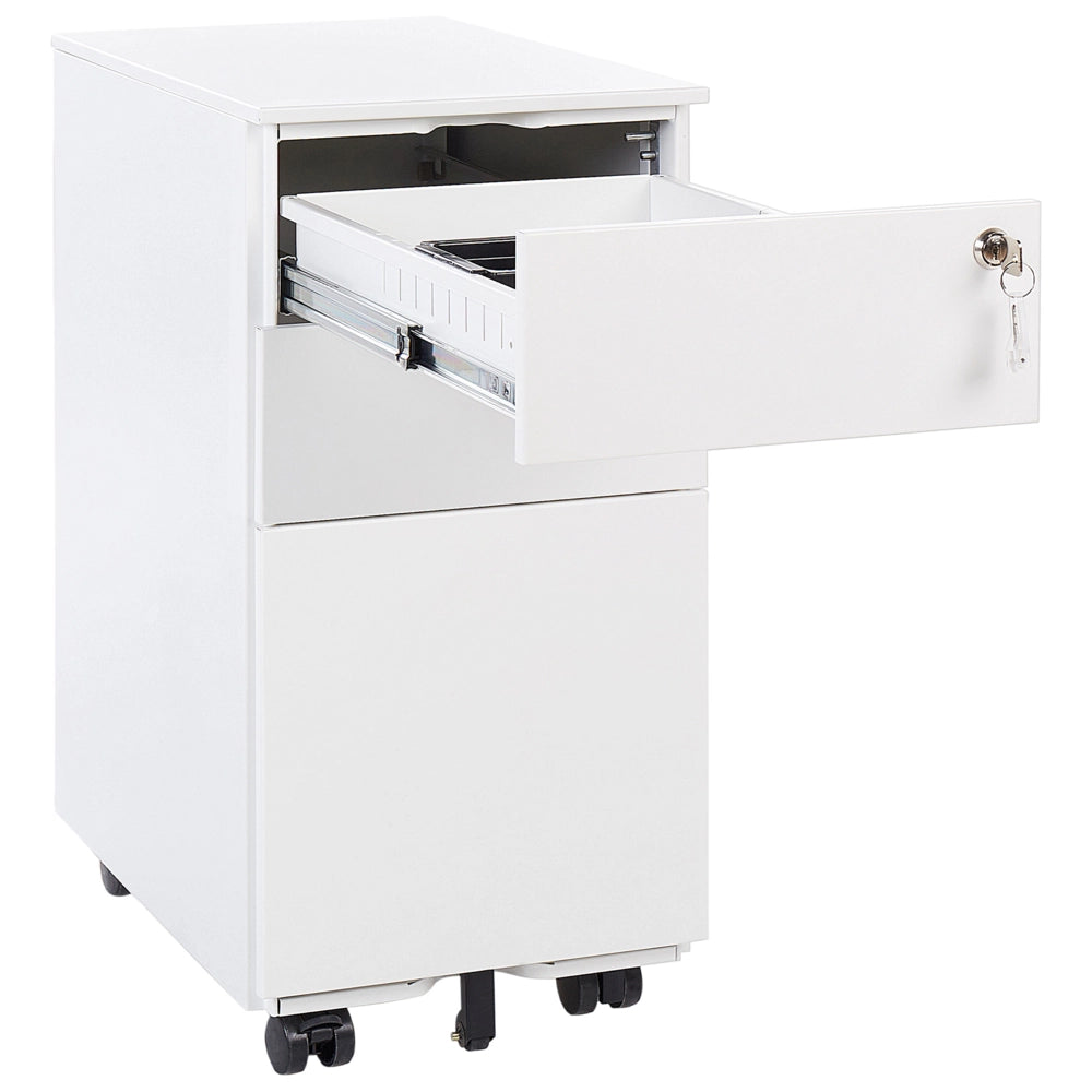 Armadietto mobile contenitore in metallo bianco con 3 cassetti con serratura a chiave e ruote industriali moderno Home Office Garage