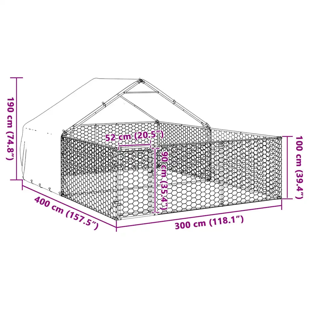 Cuccia per Cani da Esterno con Recinto 4x3x1,9m Acciaio Zincato