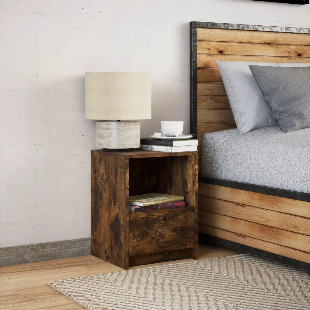 Comodino con Luci LED Rovere Fumo in Legno Multistrato 852027