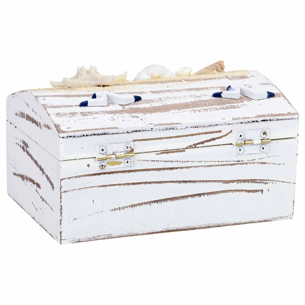Scatola in legno bianco con conchiglie 16x11x8h cm