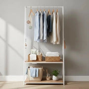 Rack per abiti con 2 pannelli e ganci a S per asciugatura - naturale