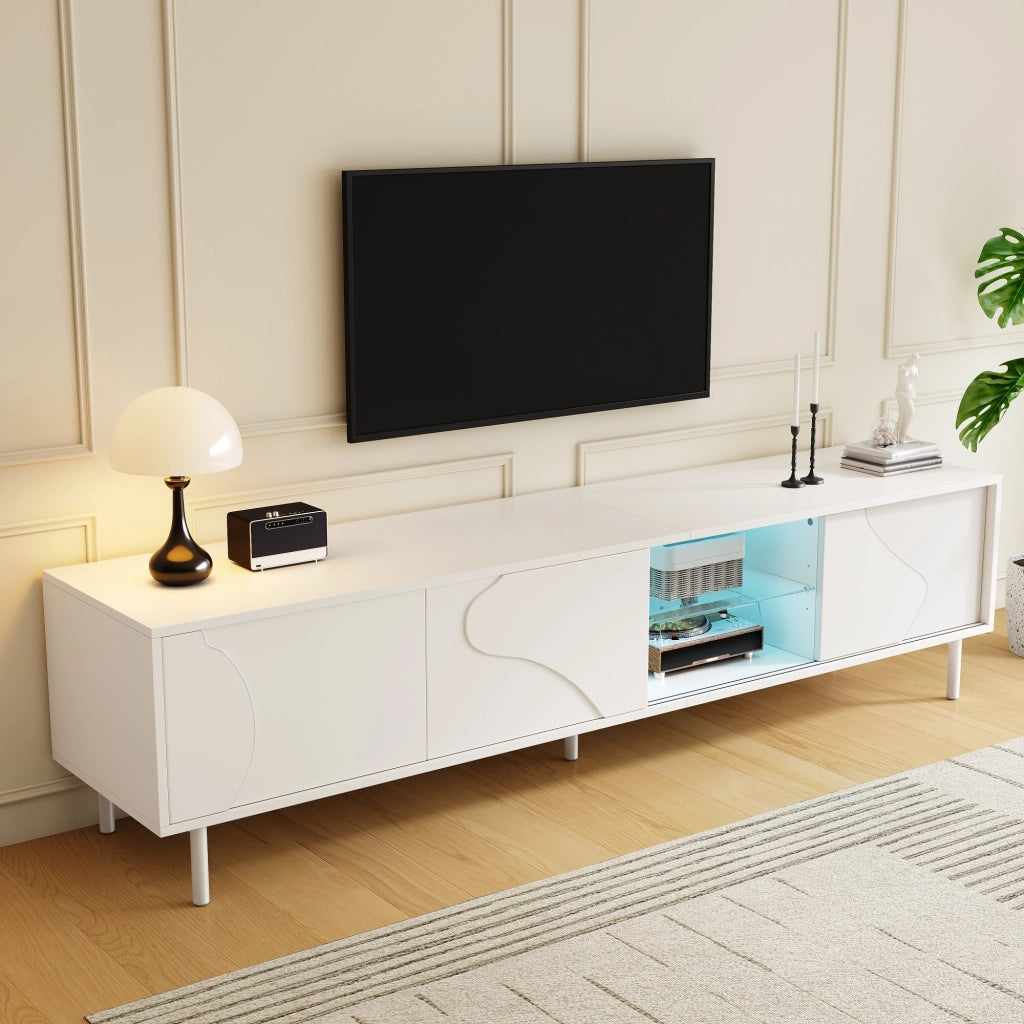 Mobile TV con 3 ante scorrevoli; ripiano in vetro e LED; per soggiorno; 180 × 40 × 45 cm