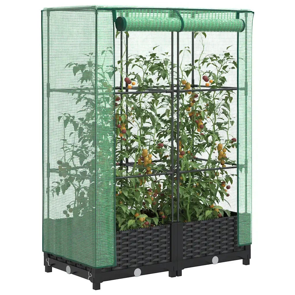 Fioriere | Cassetta per fiori | Letto Rialzato con Copertura Serra Effetto Rattan 80x40x123 cm