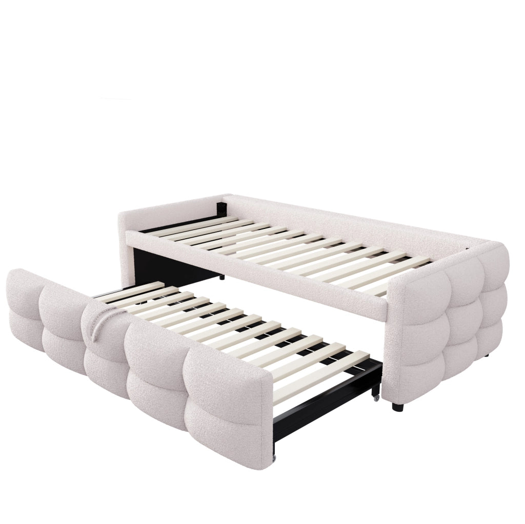 Letto imbottito 90/180x190 cm salvaspazio in teddy beige