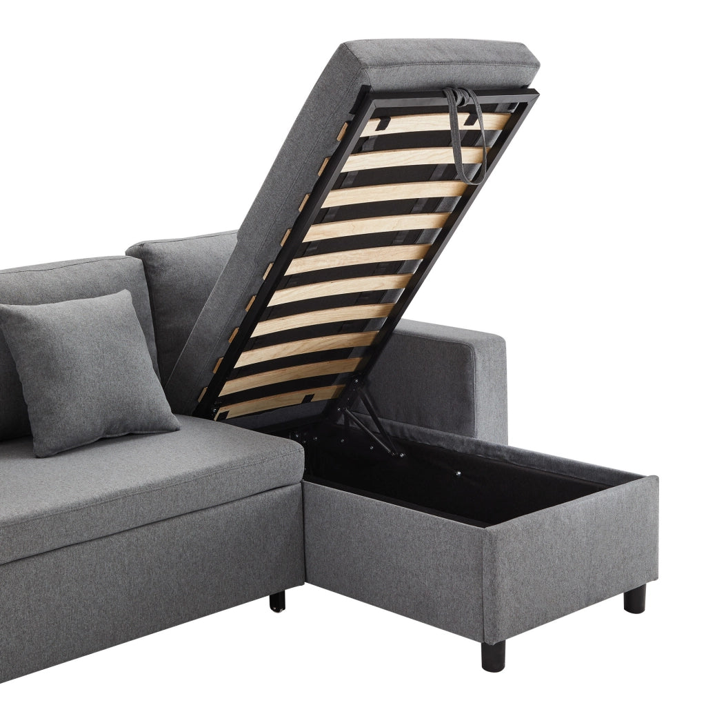 Divano letto 219.5x142.5x83 cm con contenitore; chaise longue reversibile in lino grigio scuro
