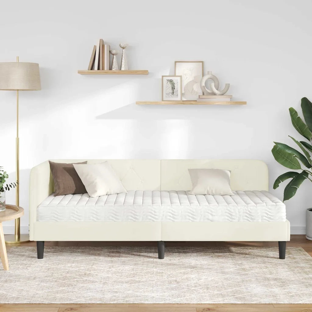 Cornice del letto ad angolo Crema 80 x 200 cm Velluto