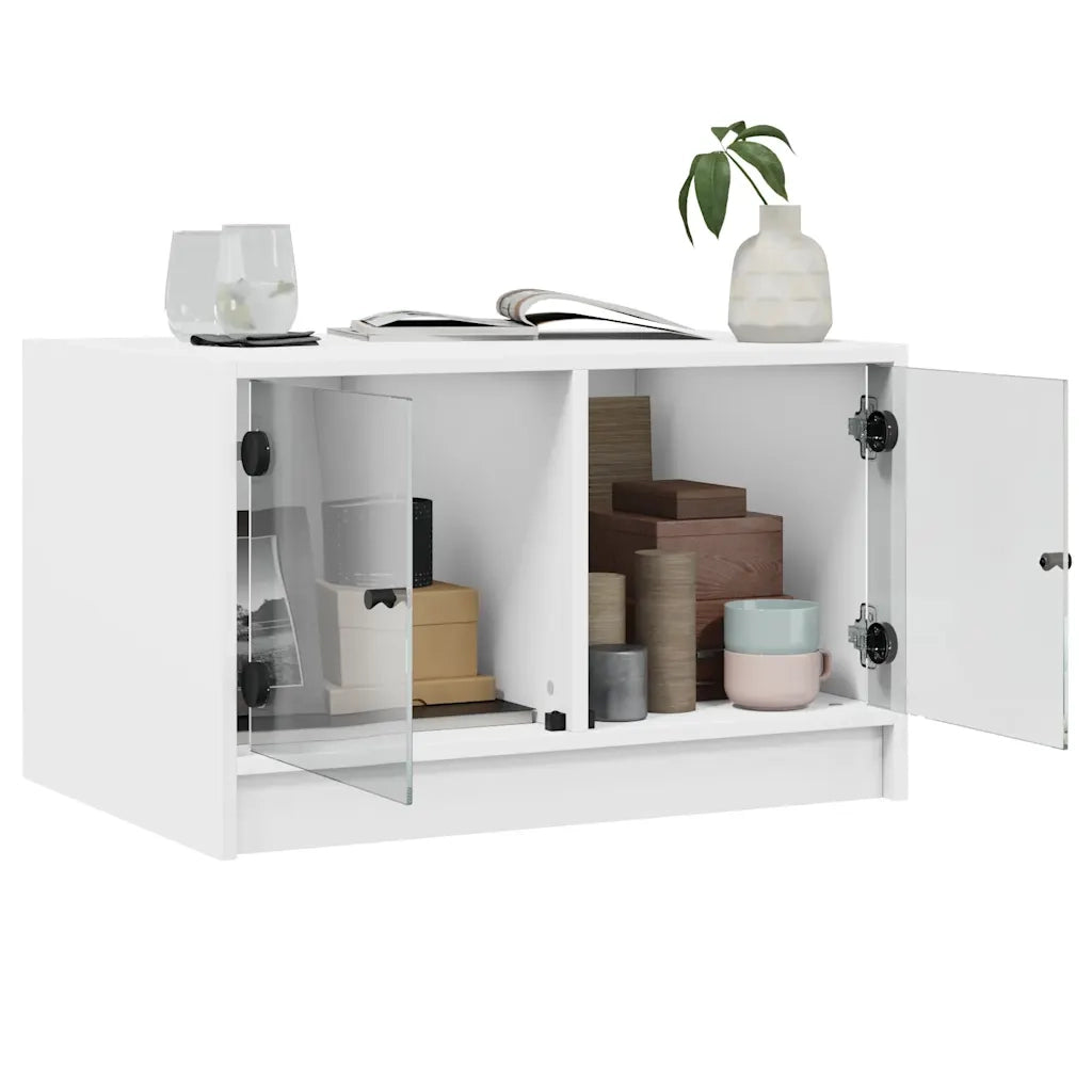 Tavolino da salotto | Tavolino da caff¨¨ | Tavolino da Soggiorno con Ante in Vetro Bianco 68x50x42 cm