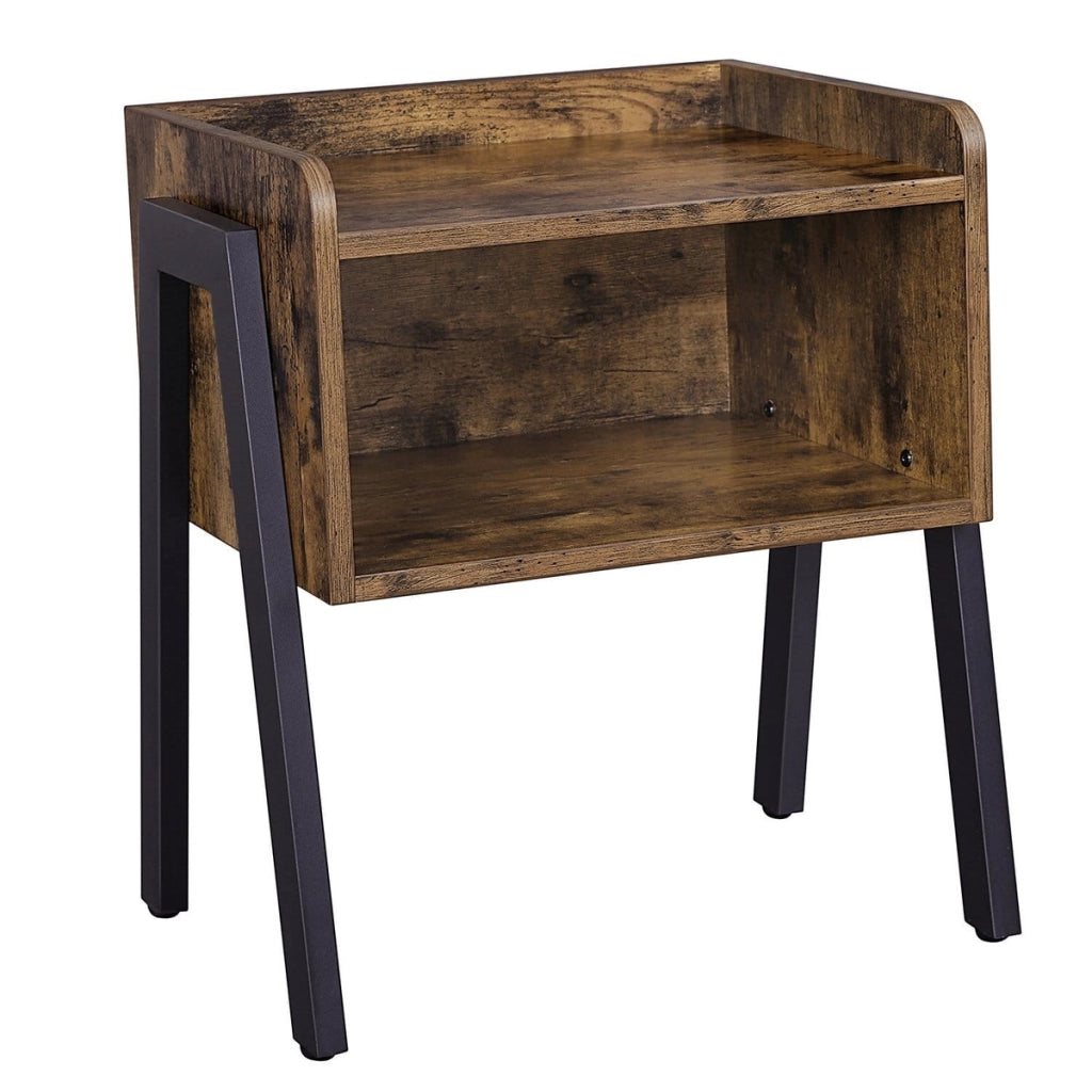 Comodino tavolino stile loft rustico in legno e ferro nero LET54X