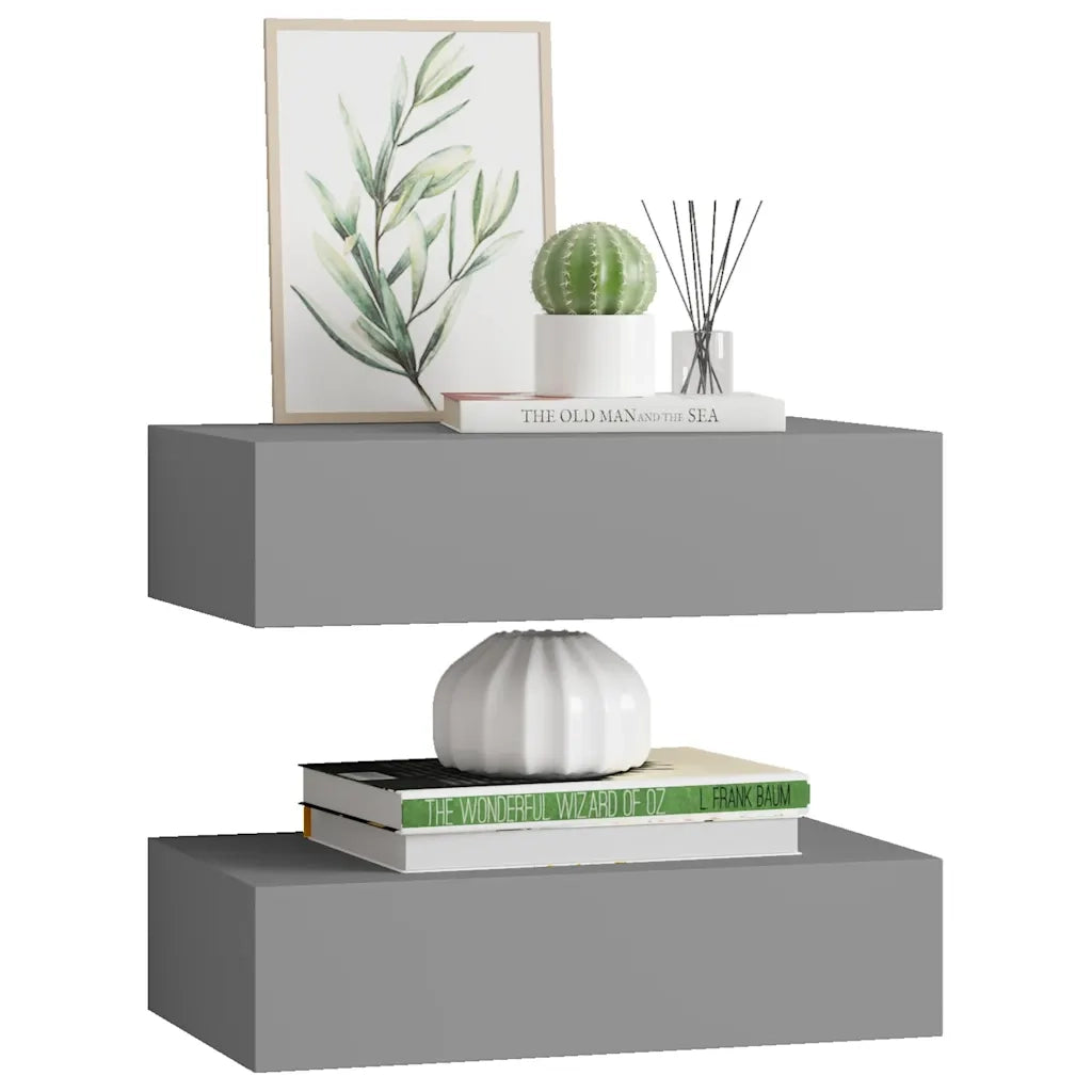 Scaffali con Cassetti da Parete 2pz Grigio 40x23,5x10 cm in MDF cod mxl 57938