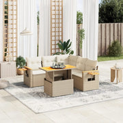 Set Divano da Giardino 6 pz con Cuscini Beige in Polyrattan