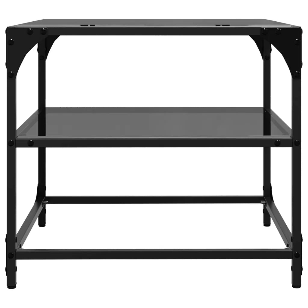 Tavolini da Salotto con Piano Vetro Nero 2pz 50x50x45cm Acciaio 846009
