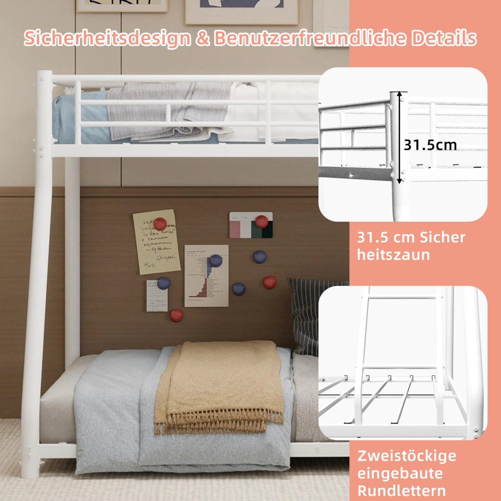 Letto a castello 90 × 190 cm e 140 × 190 cm con scaletta et barriere di sicurezza, senza materasso, in ferro, bianco