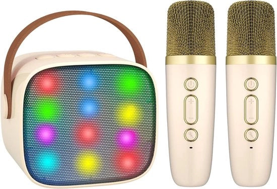 Kit di Karaoke per Adulti - Kit di Karaoke con 2 Microfoni - Kit di Karaoke Microfono Senza Fili - Beige