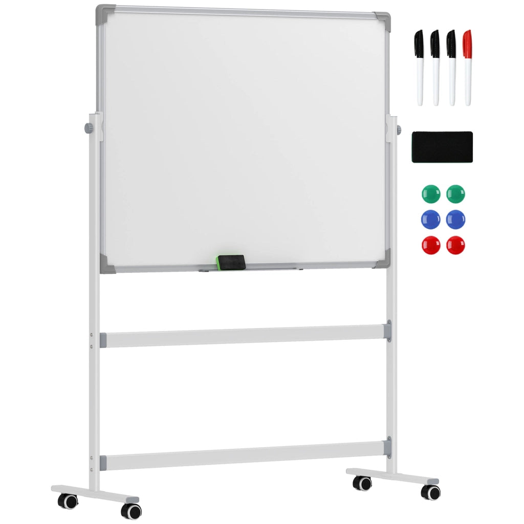 Lavagna Bianca Magnetica a 2 Facce con Accessori e 4 Ruote 127x50x165 cm