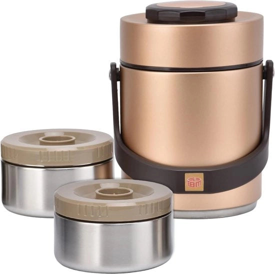 Lunchbox Isolante a Vuoto Portatile 1,5L Alta Capacità Conservazione del Calore per il Lavoro e i Viaggi - Oro