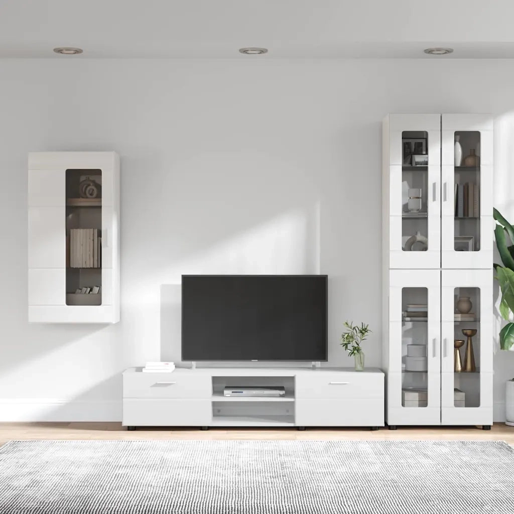 Set mobile TV con porta FLORIN Bianco Lucido Legno multistrato