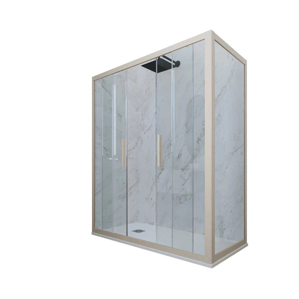Box doccia 2 ante scorrevoli 75x160 CM H 200 Vetro Trasparente Profilo Champagne mod. Glam Duo