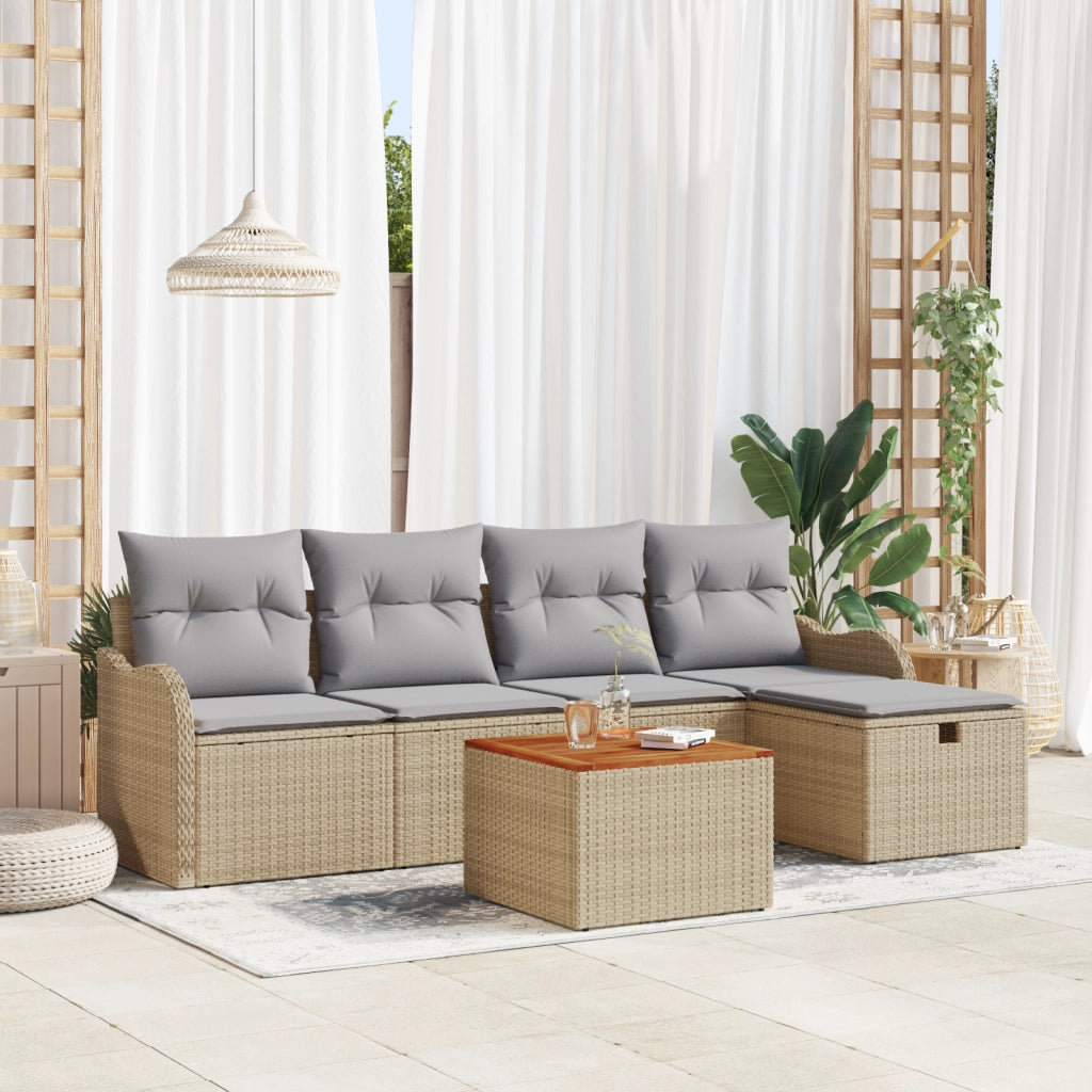 Set Divani da Giardino  6 Pezzi con Cuscini Beige Polyrattan