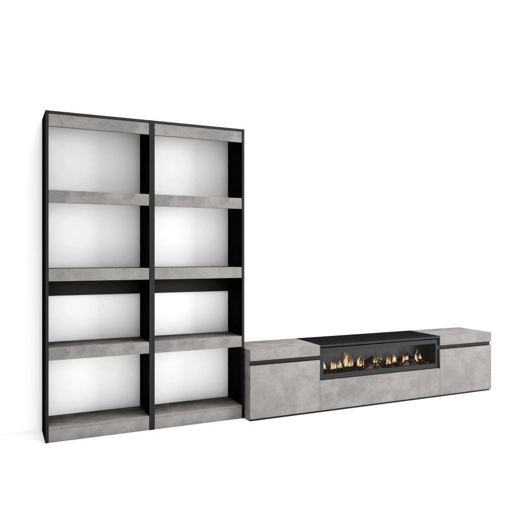 Mobile TV, Soggiorno, 320x35x186cm, Per TV fino a 80", Camino elettrico, grigio cemento RF3150