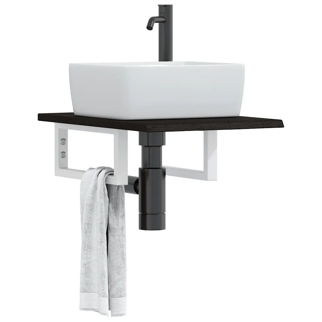 vidaXL Ripiano a Parete per Lavabo in Acciaio e Massello di Rovere