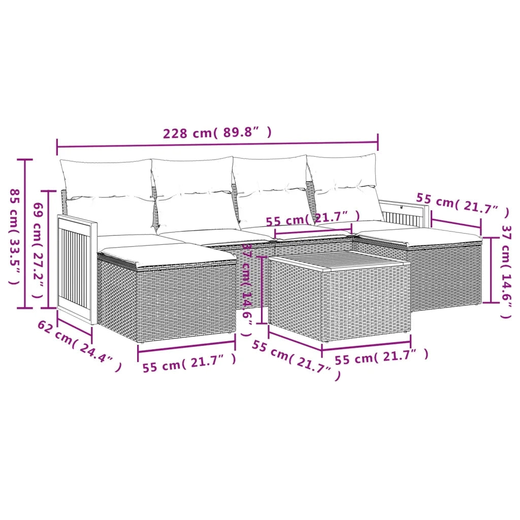 Set Divani da Giardino 7 pz con Cuscini Beige in Polyrattan 3260309