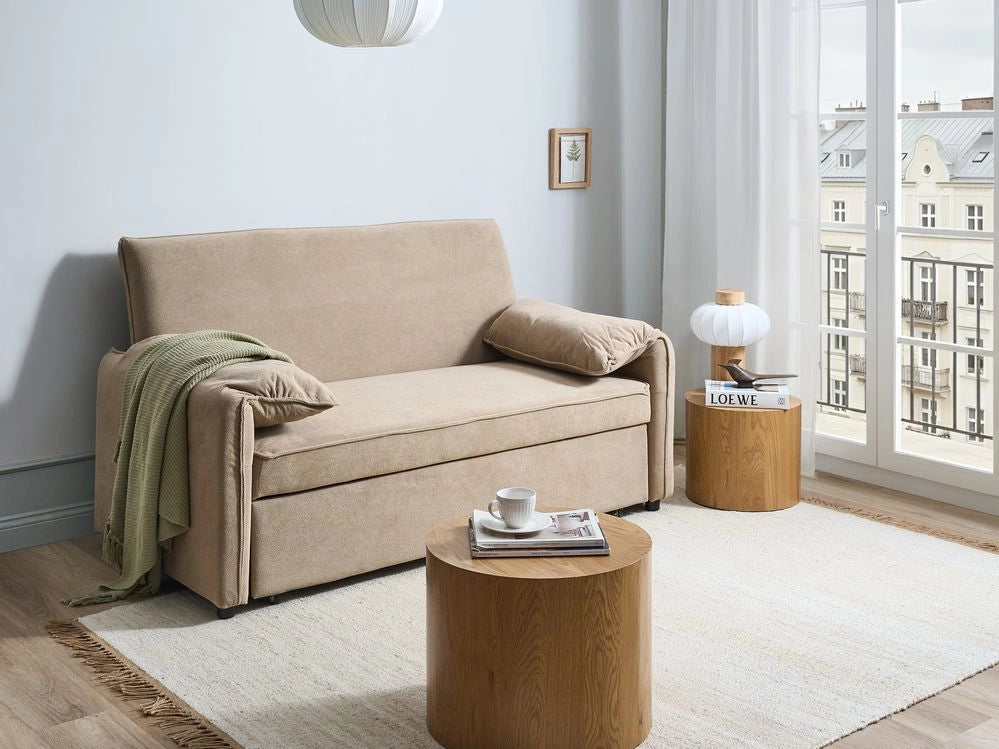 Divano letto in tessuto marrone chiaro con funzione letto pieghevole Divano minimalista